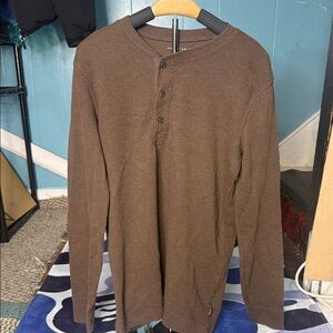 American Eagle Outfitters Brown Long-Sleeve Henley Shirt